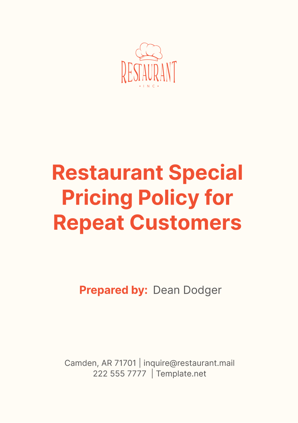 Restaurant Special Pricing Policy for Repeat Customers Template - Edit Online & Download