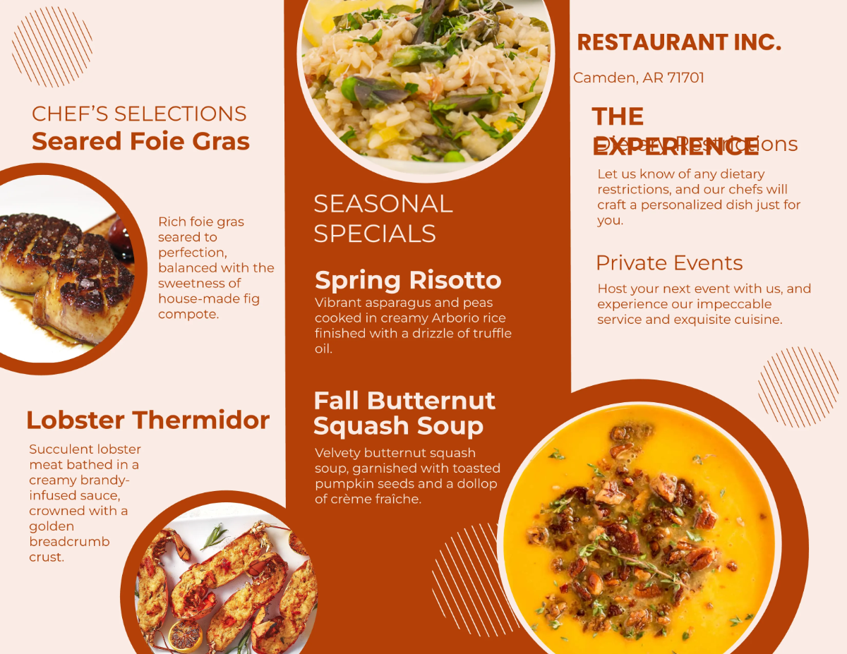 Free Restaurant Delicious Cuisine Brochure Template to Edit Online