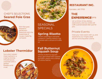 Free Restaurant Delicious Cuisine Brochure Template to Edit Online