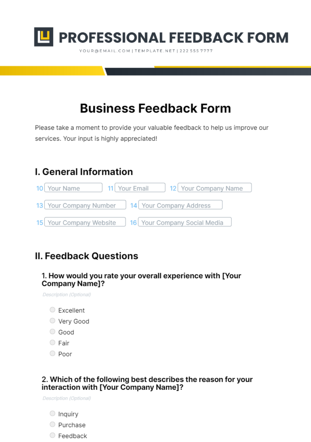 Business Feedback Form Template - Edit Online & Download