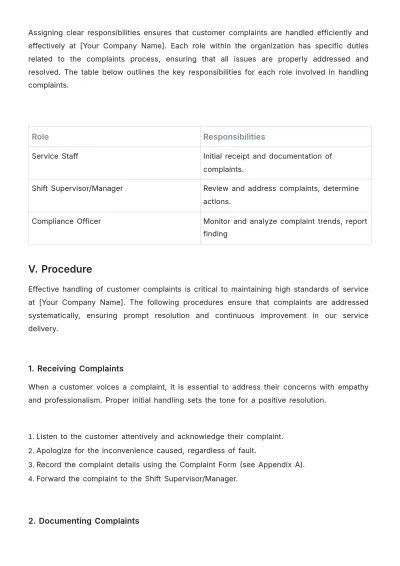 Free Restaurant Complaints Procedure Template to Edit Online
