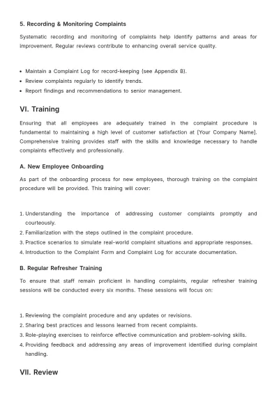 Free Restaurant Complaints Procedure Template to Edit Online