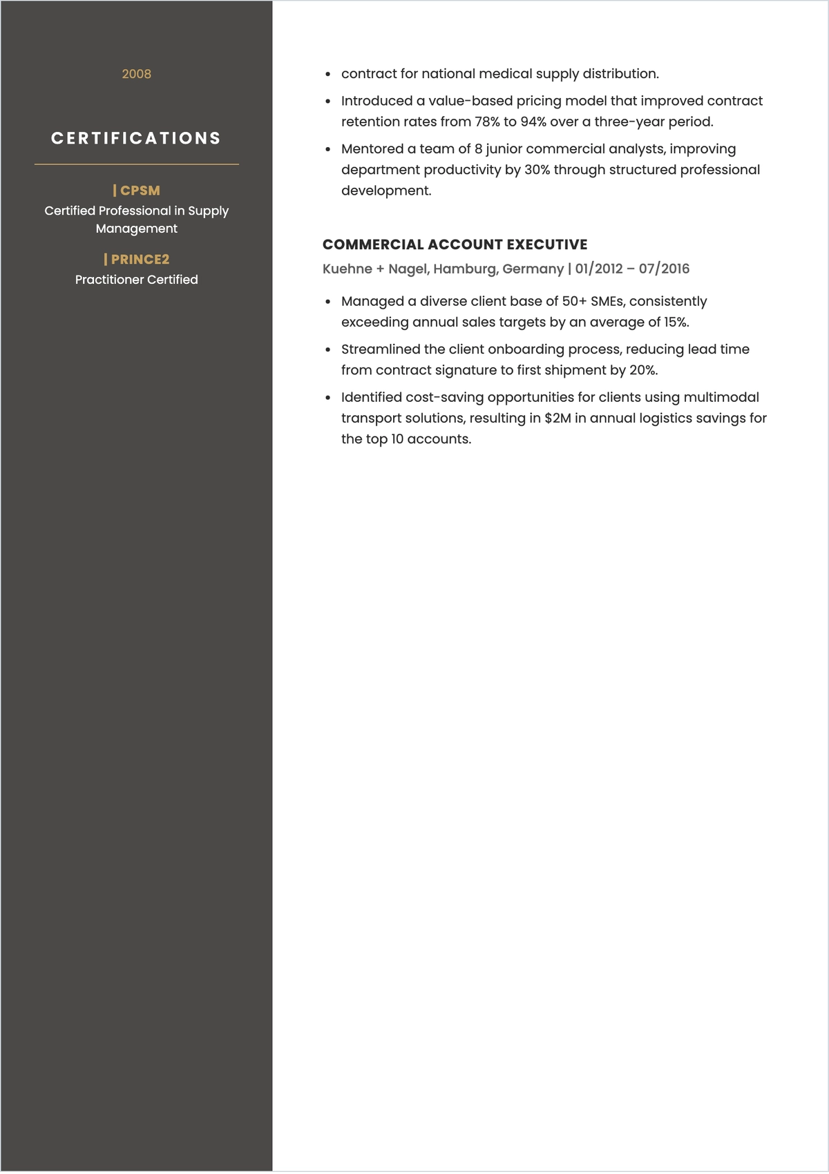 Free CV Commercial ATS CV Template, AI CV Builder