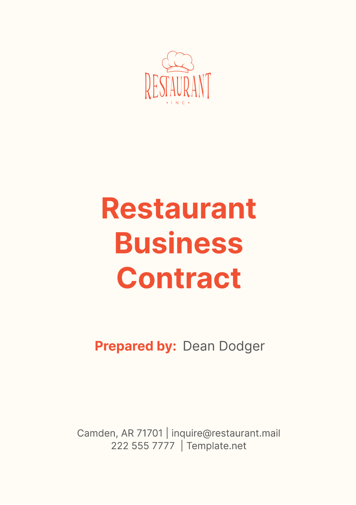 Restaurant Business Contract Template - Edit Online & Download