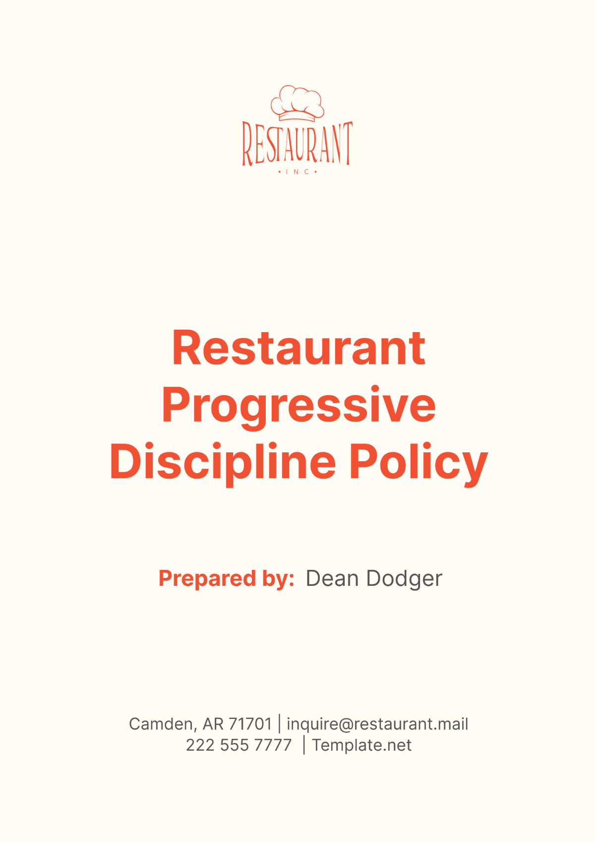 Restaurant Progressive Discipline Policy Template - Edit Online & Download