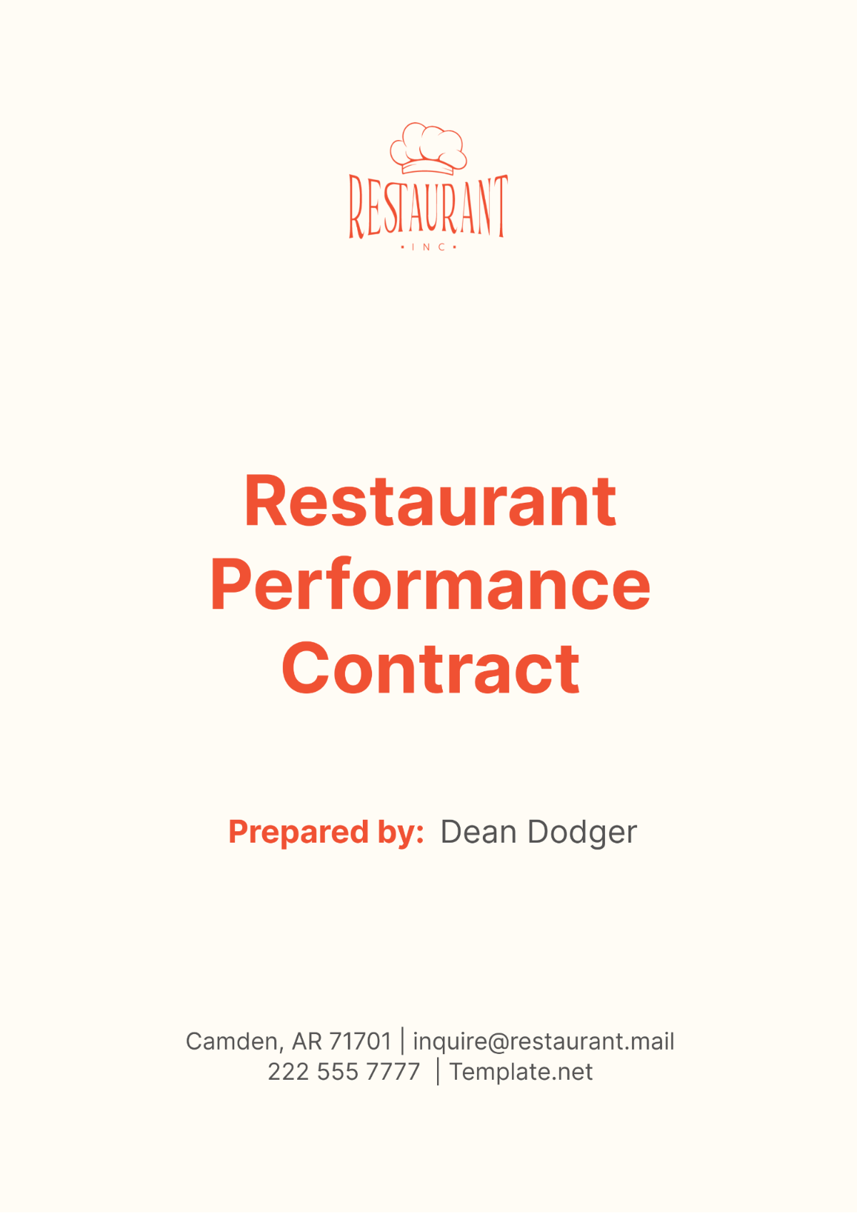 Restaurant Performance Contract Template