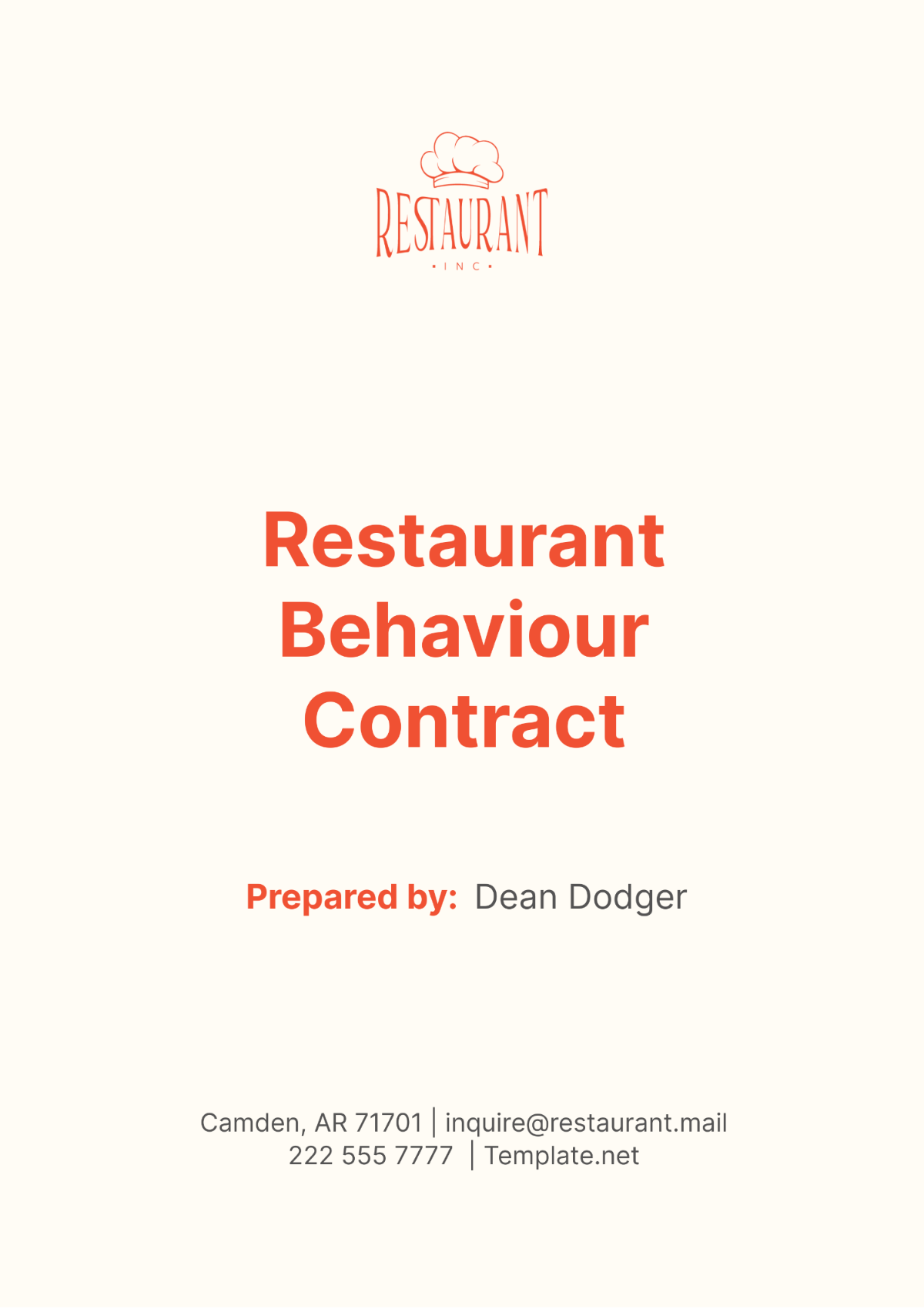 Free Restaurant Behaviour Contract Template
