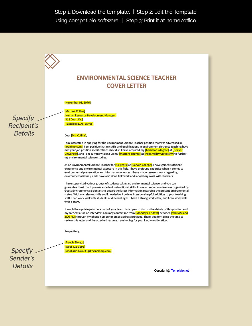 Environmental Science Teacher Cover Letter