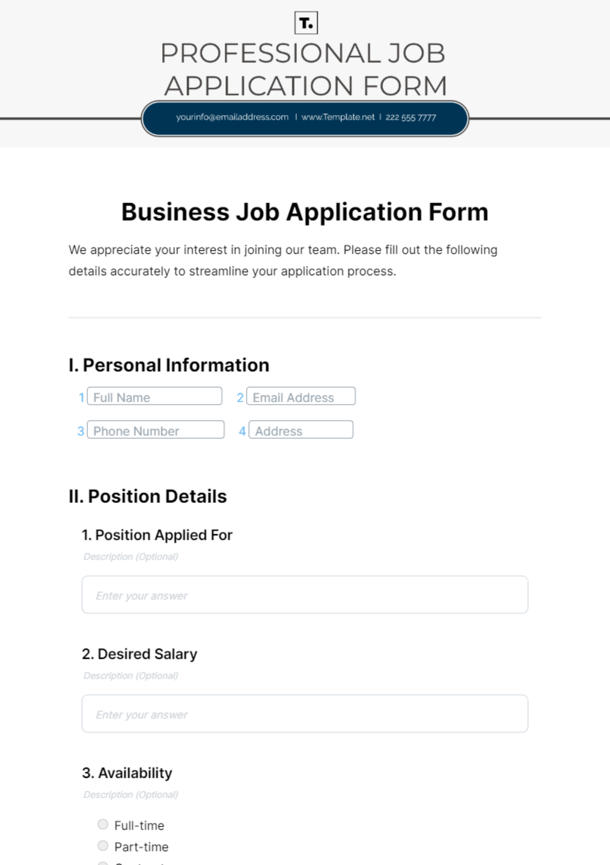 Business Job Application Form Template - Edit Online & Download