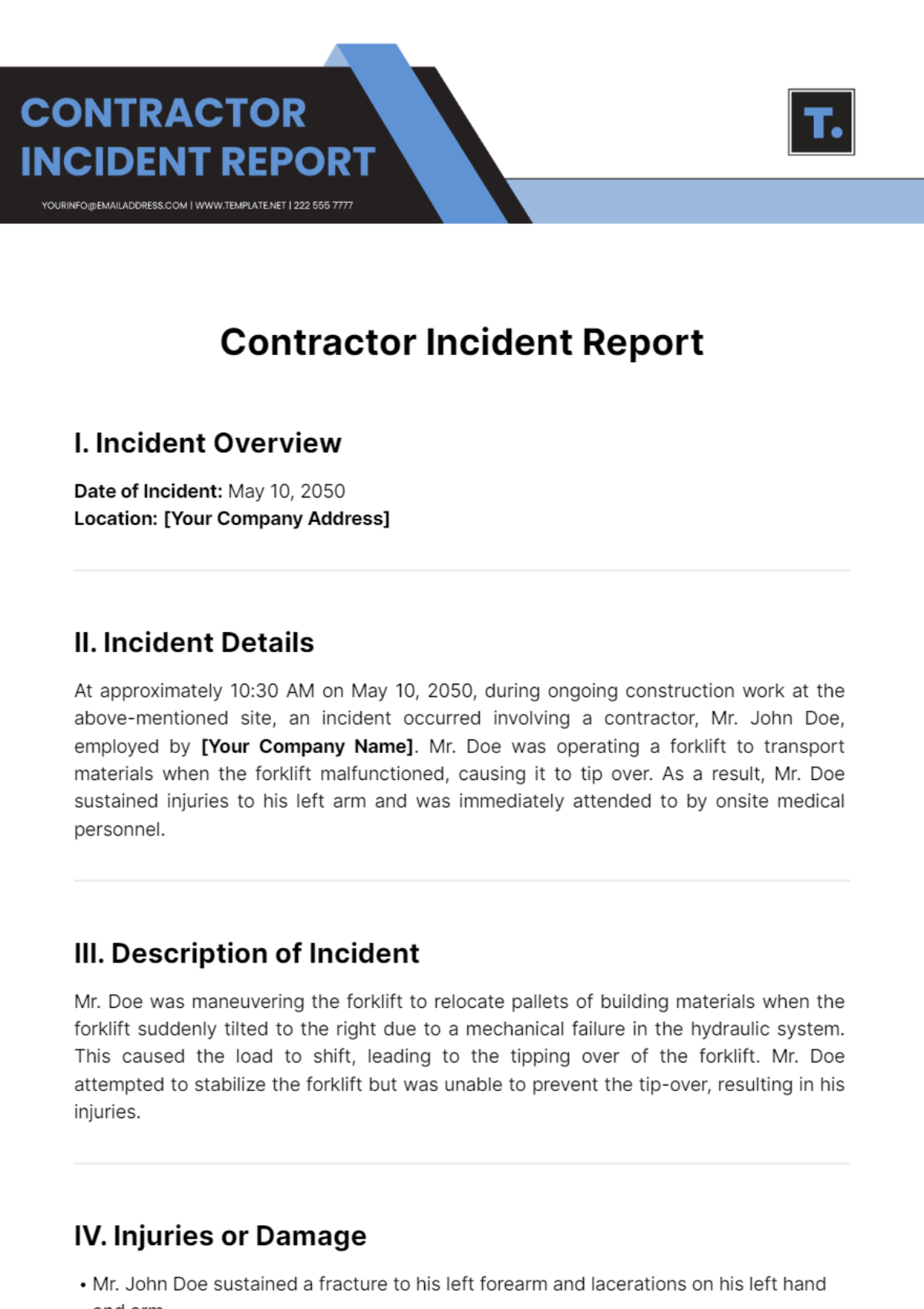 Contractor Incident Report Template - Edit Online & Download