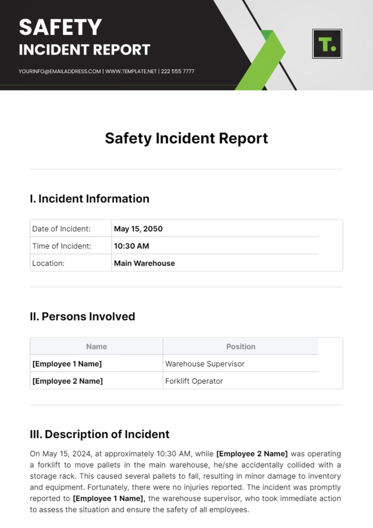 Safety Incident Report Template - Edit Online & Download