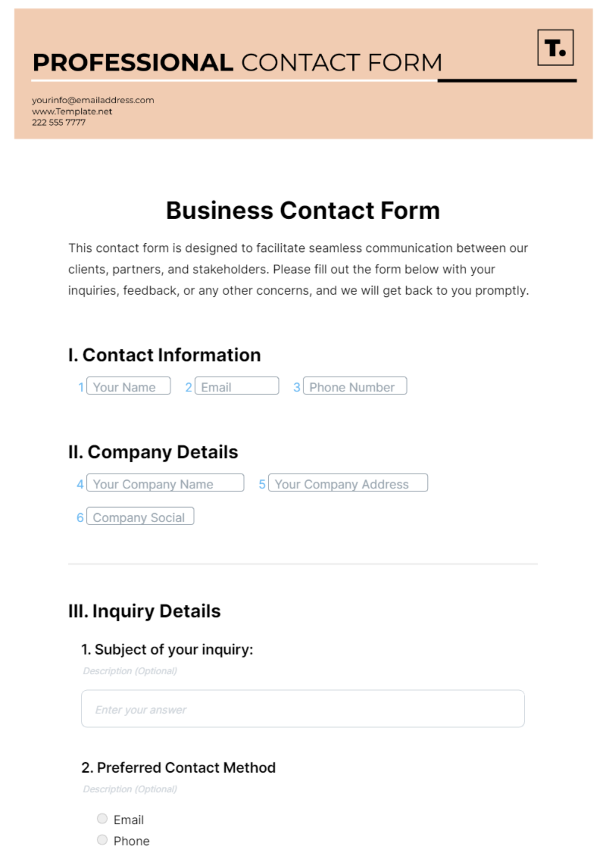 Business Contact Form Template - Edit Online & Download