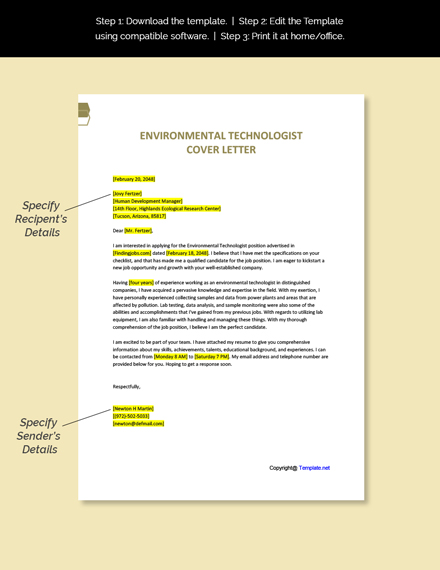 cover letter for environmental consultant