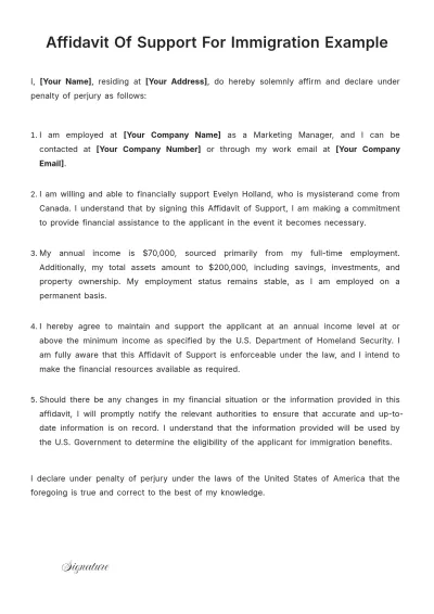 Free Affidavit Of Support Letter For Immigration Example Template to Edit Online
