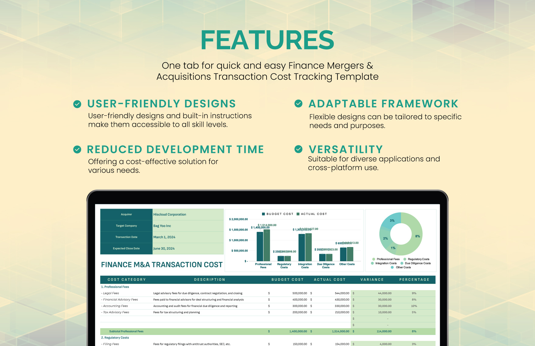 Finance Mergers & Acquisitions Transaction Cost Tracking Template