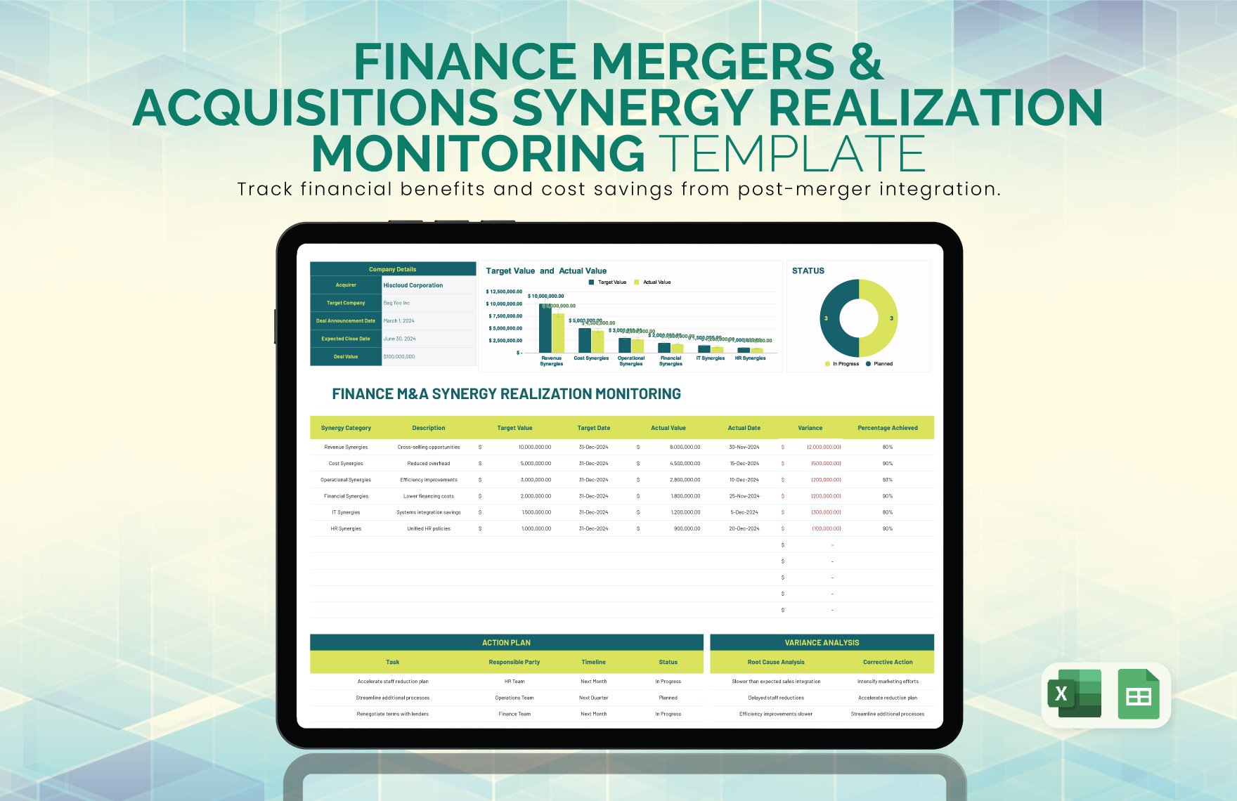 Finance Mergers & Acquisitions Transaction Cost Tracking Template in Excel, Google Sheets