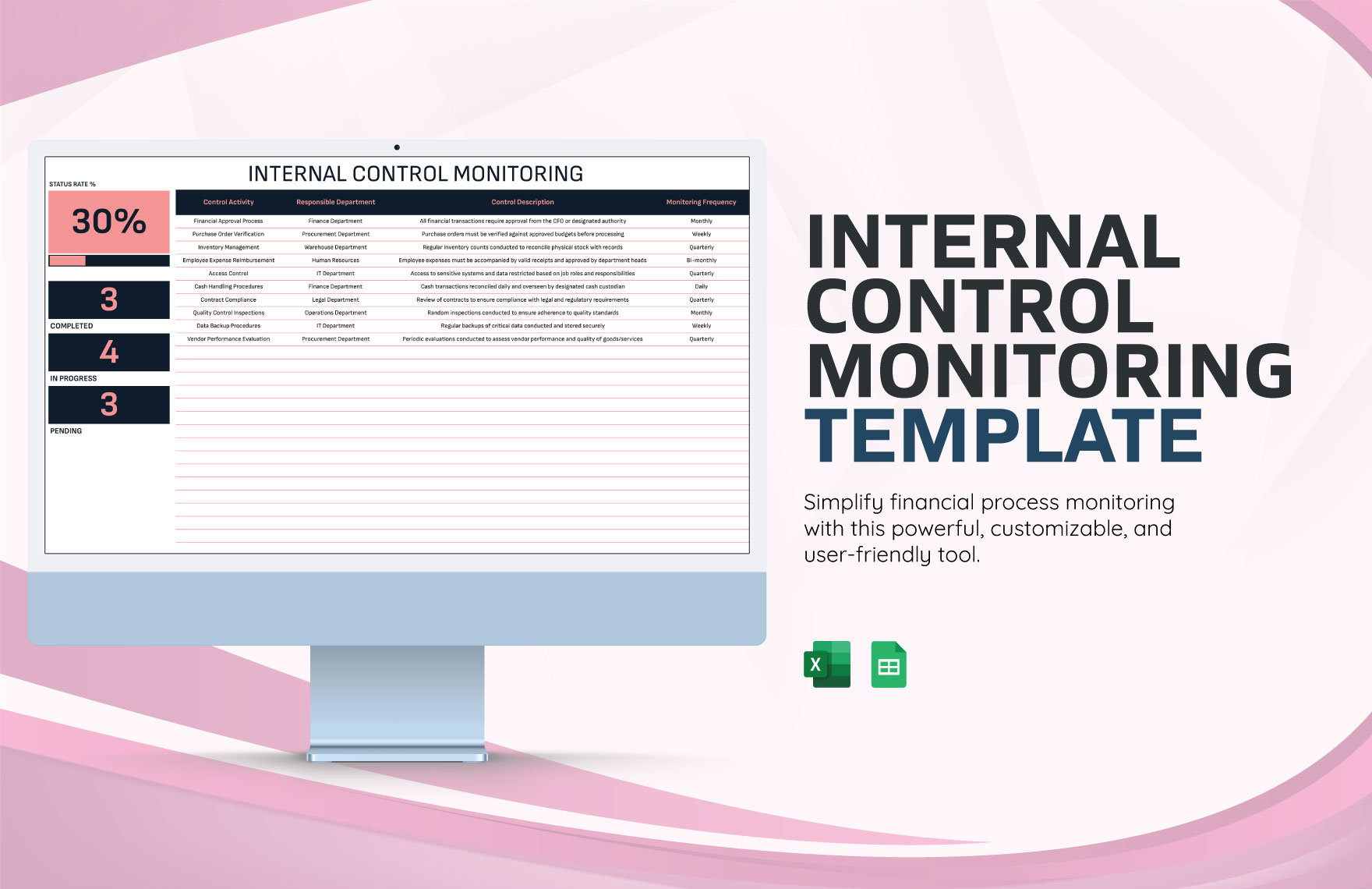 Internal Control Monitoring Template in Excel, Google Sheets