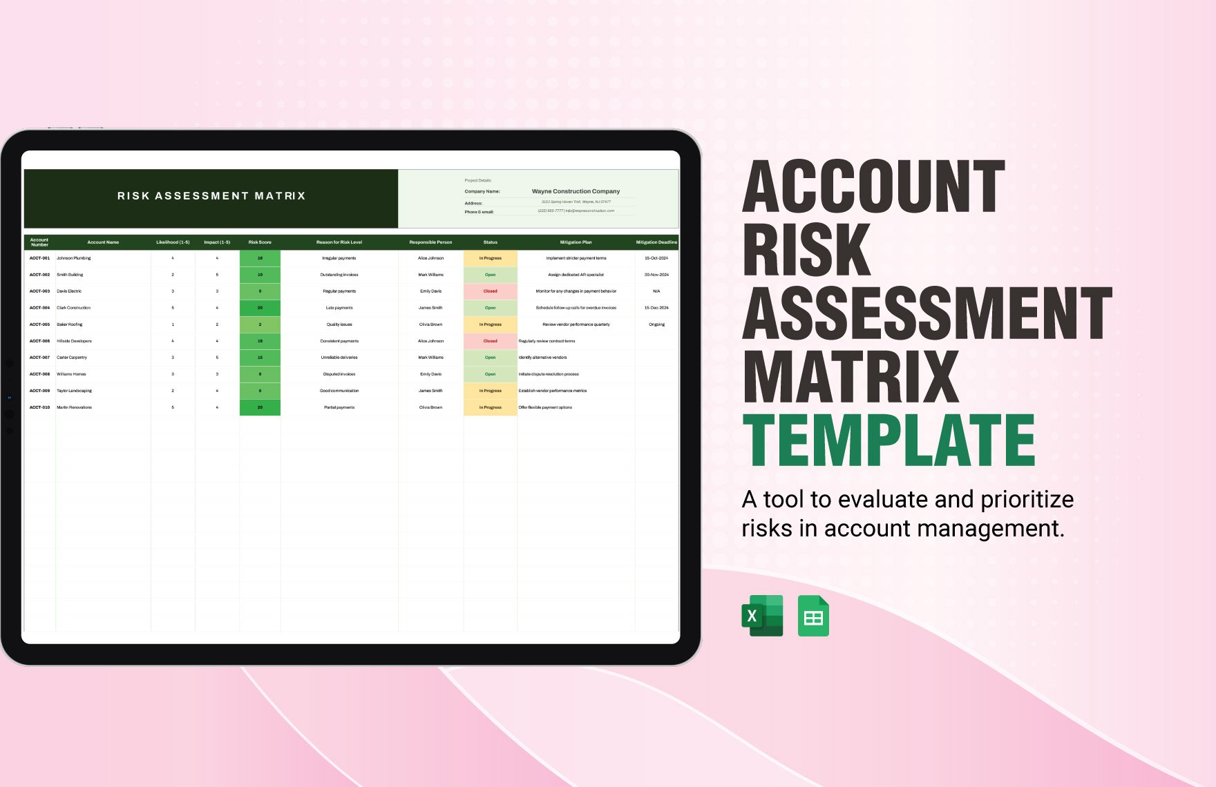 Account Risk Assessment Matrix Template in Excel, Google Sheets