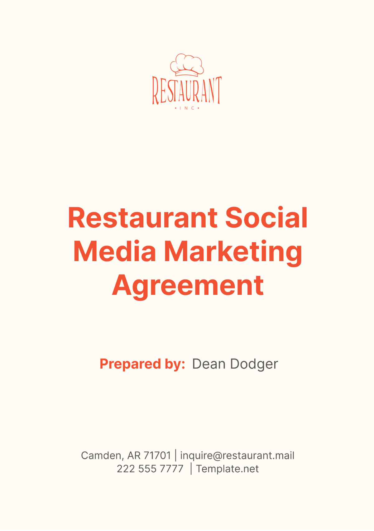 Restaurant Social Media Marketing Agreement Template