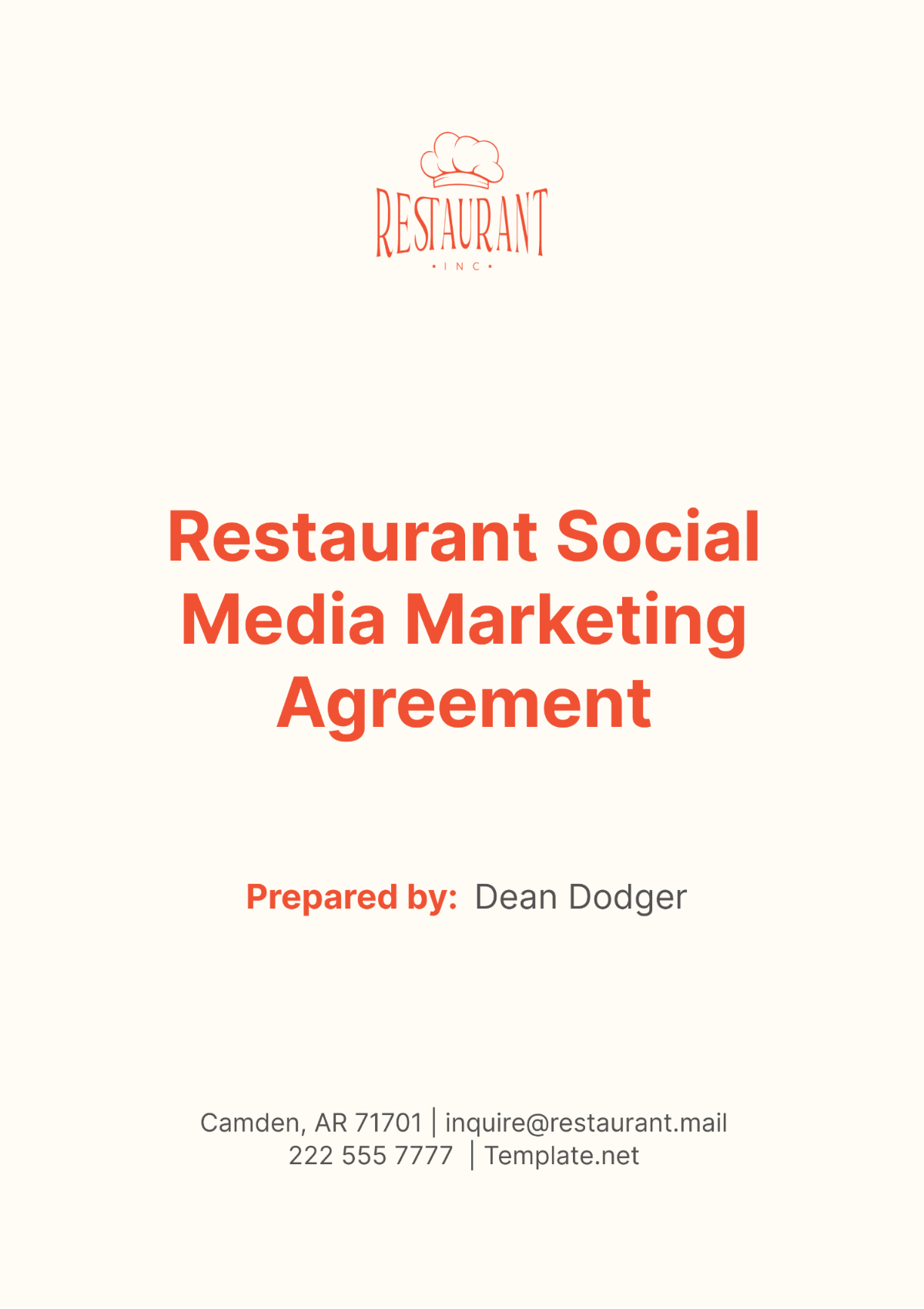 Restaurant Social Media Marketing Agreement Template - Edit Online & Download