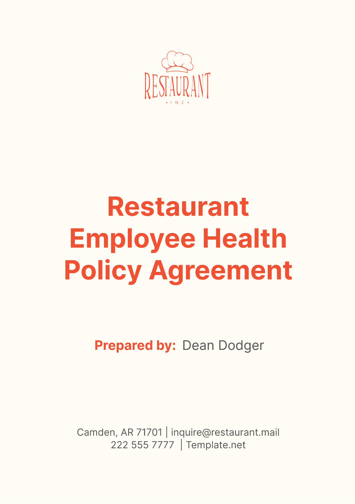 Restaurant Employee Health Policy Agreement Template - Edit Online & Download