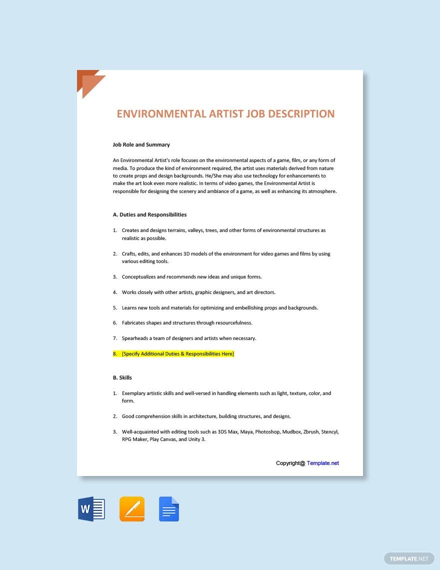 Environmental Job Description Templates Documents, Design, Free