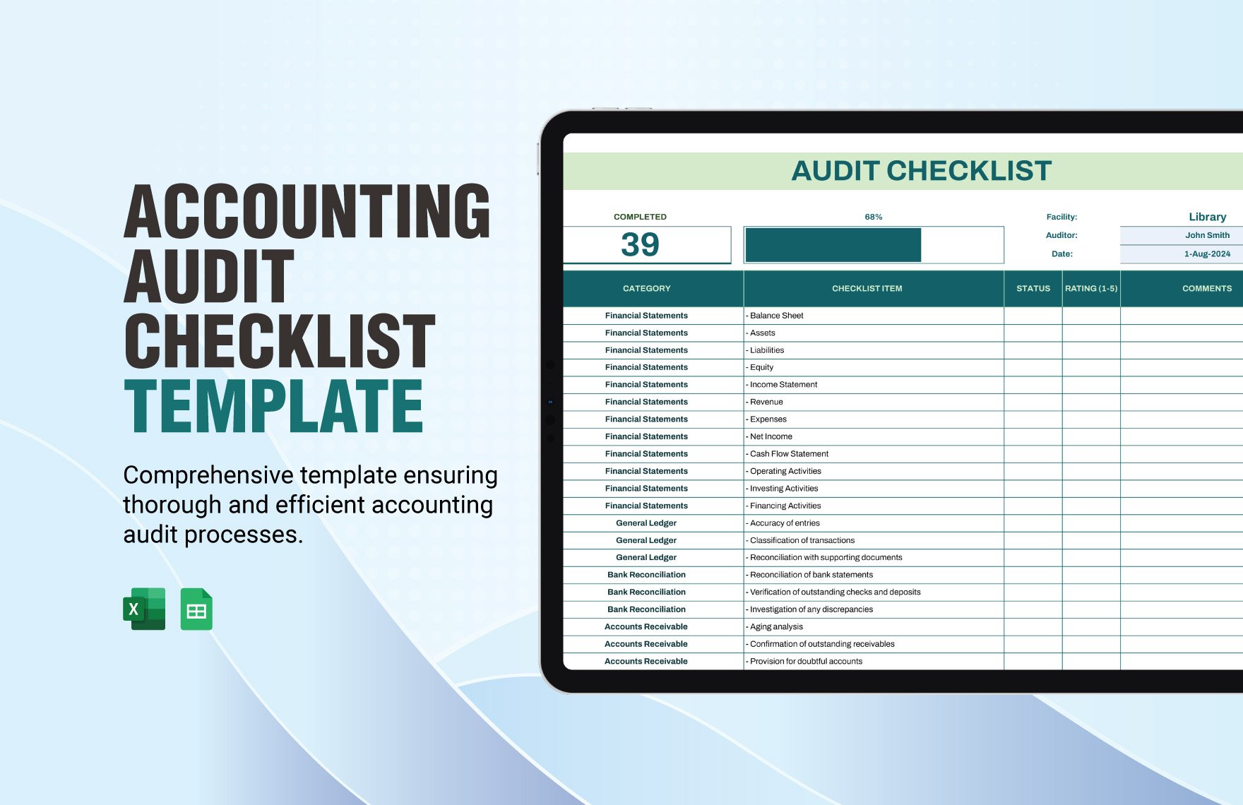 Accounting Audit Checklist Template in Excel, Google Sheets