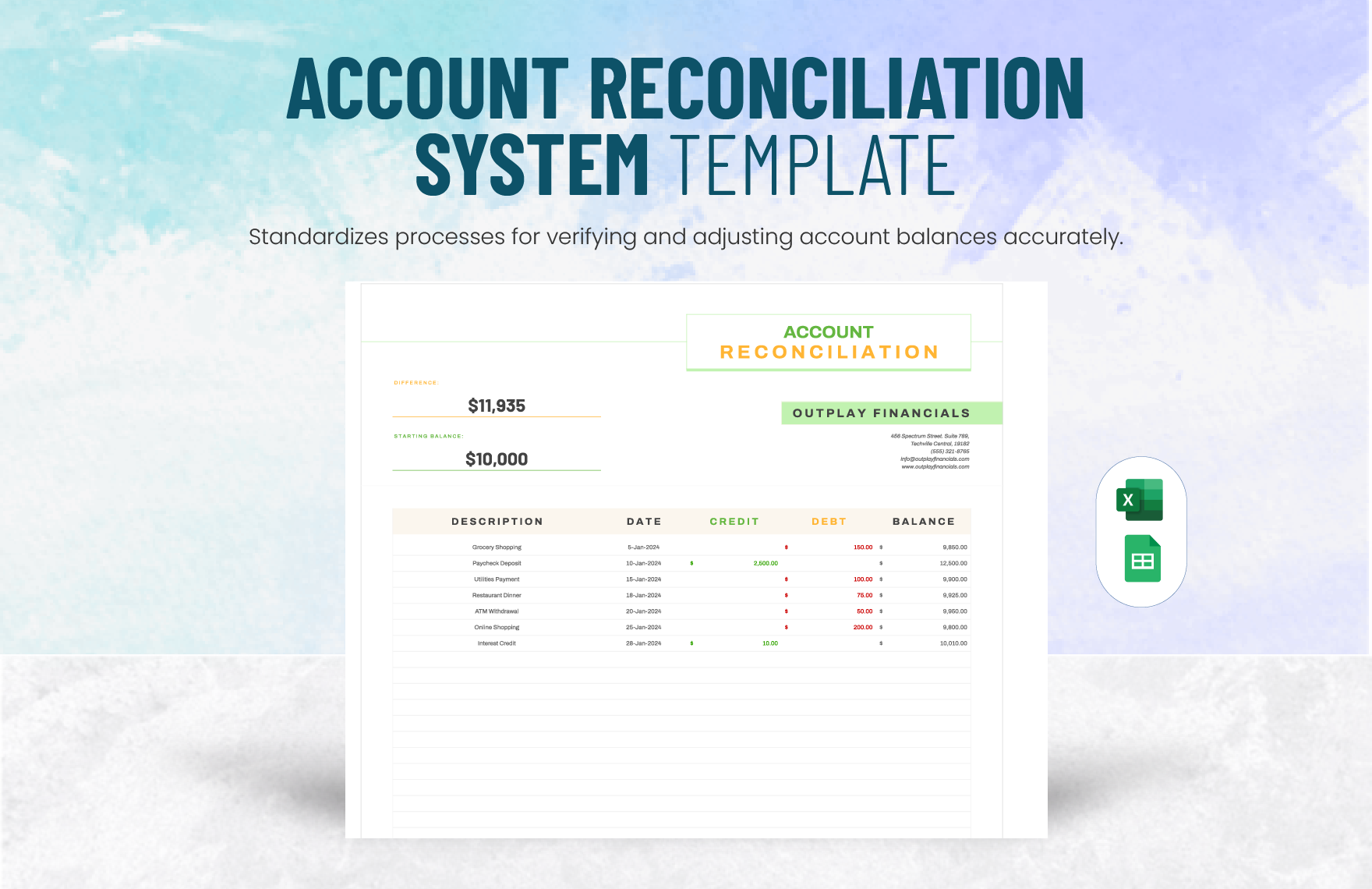 Account Reconciliation System Template in Excel, Google Sheets