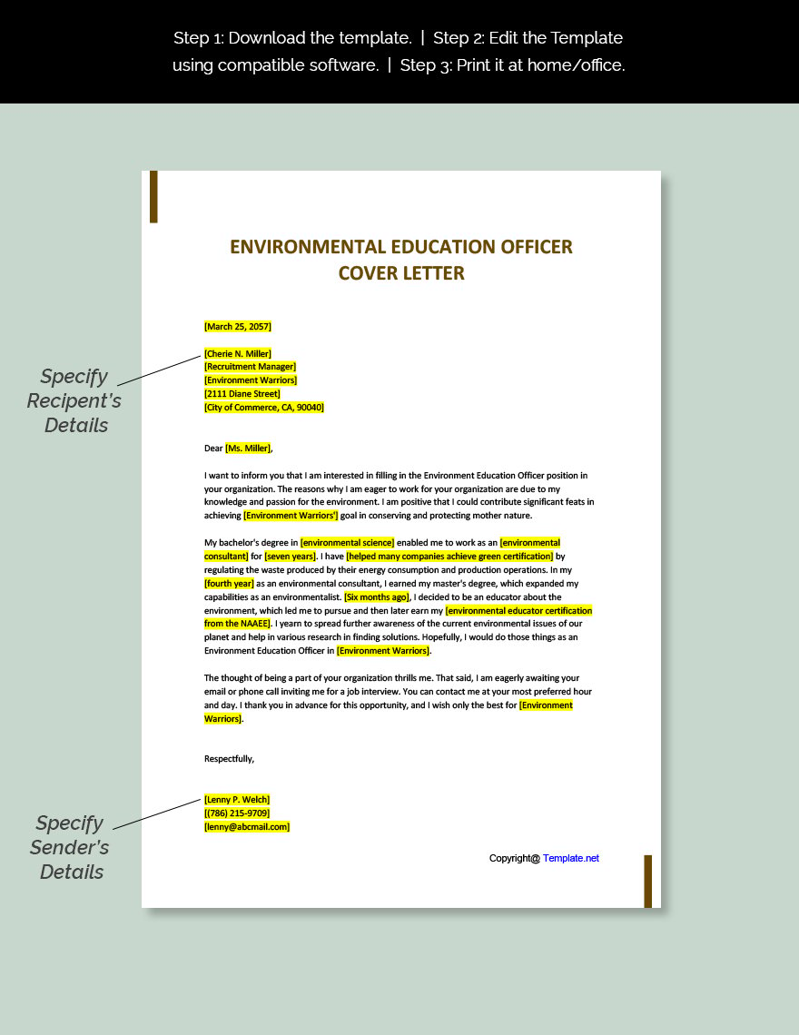 cover letter for an environmental officer job