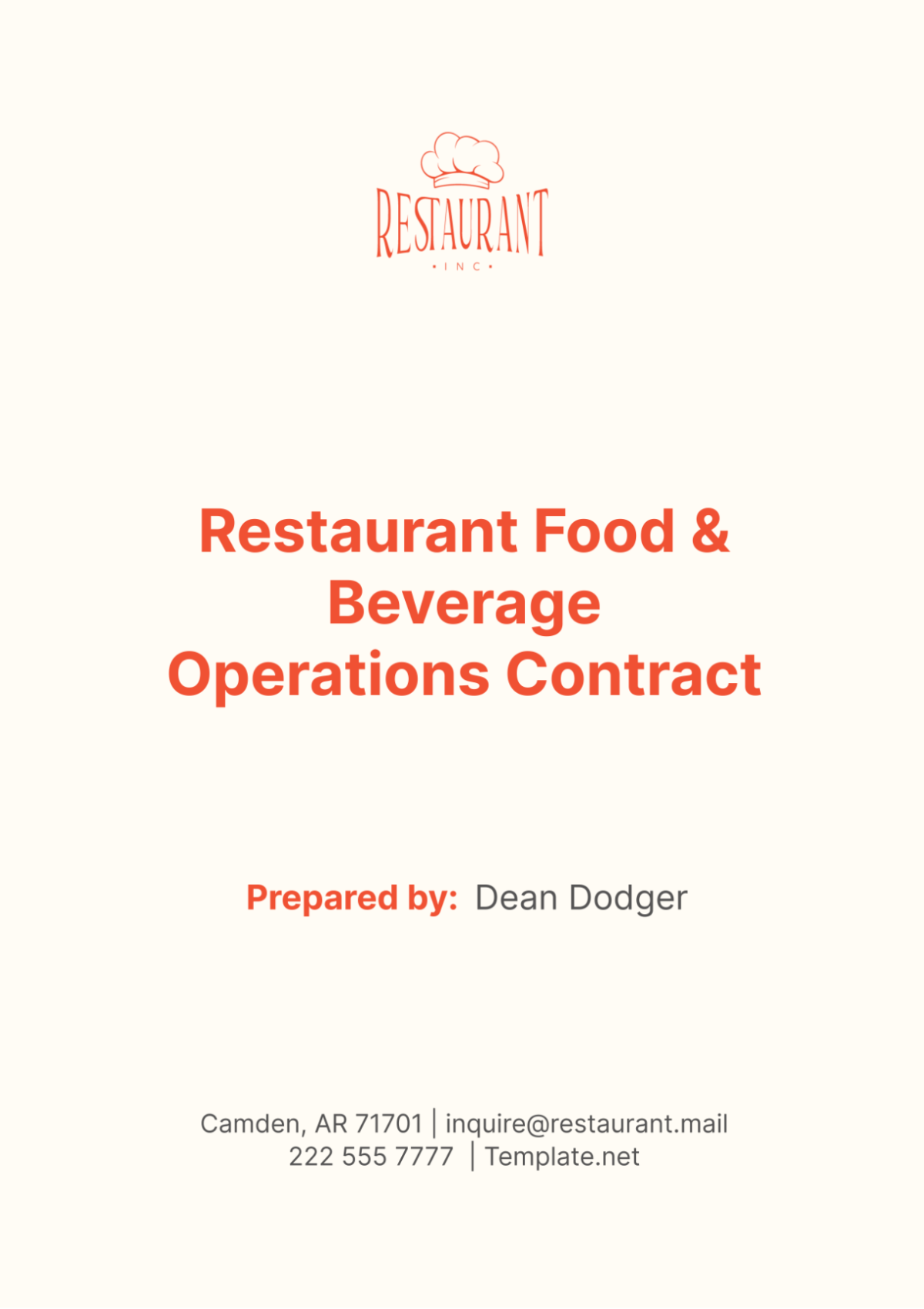 Free Restaurant Food & Beverage Operations Contract Template