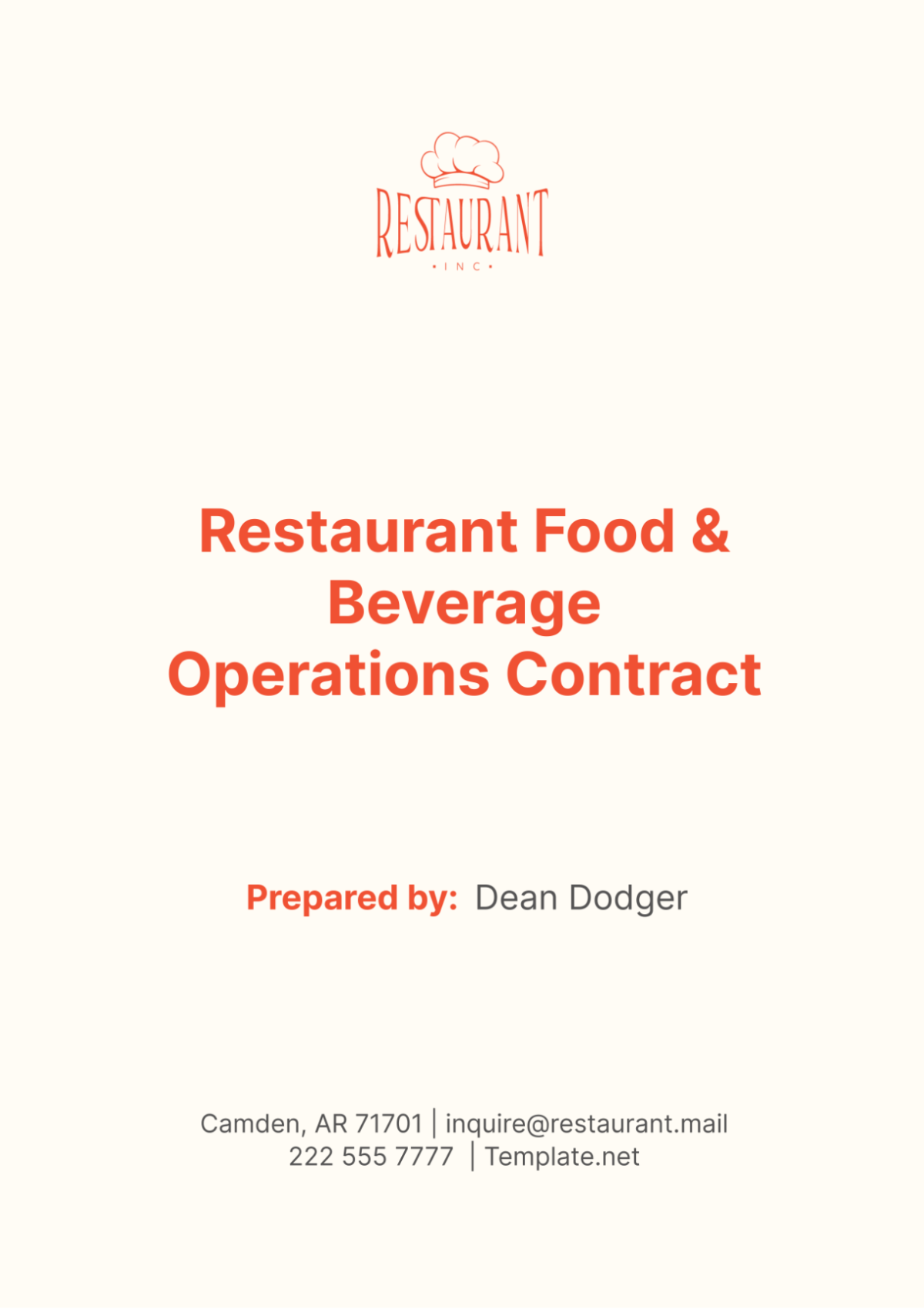 Restaurant Food & Beverage Operations Contract Template - Edit Online & Download