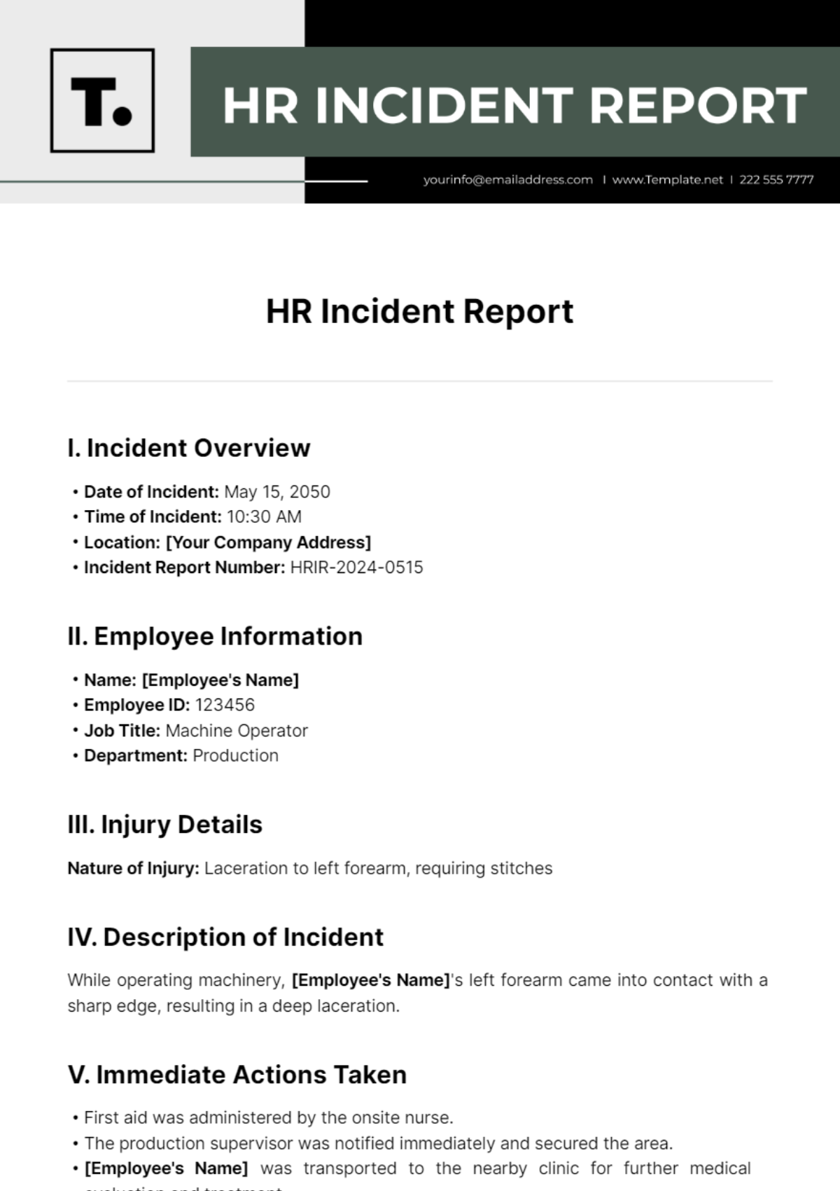 HR Incident Report Template - Edit Online & Download