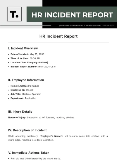 Free HR Incident Report Template to Edit Online