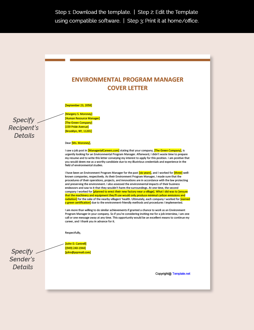 Environmental Program Manager Cover Letter