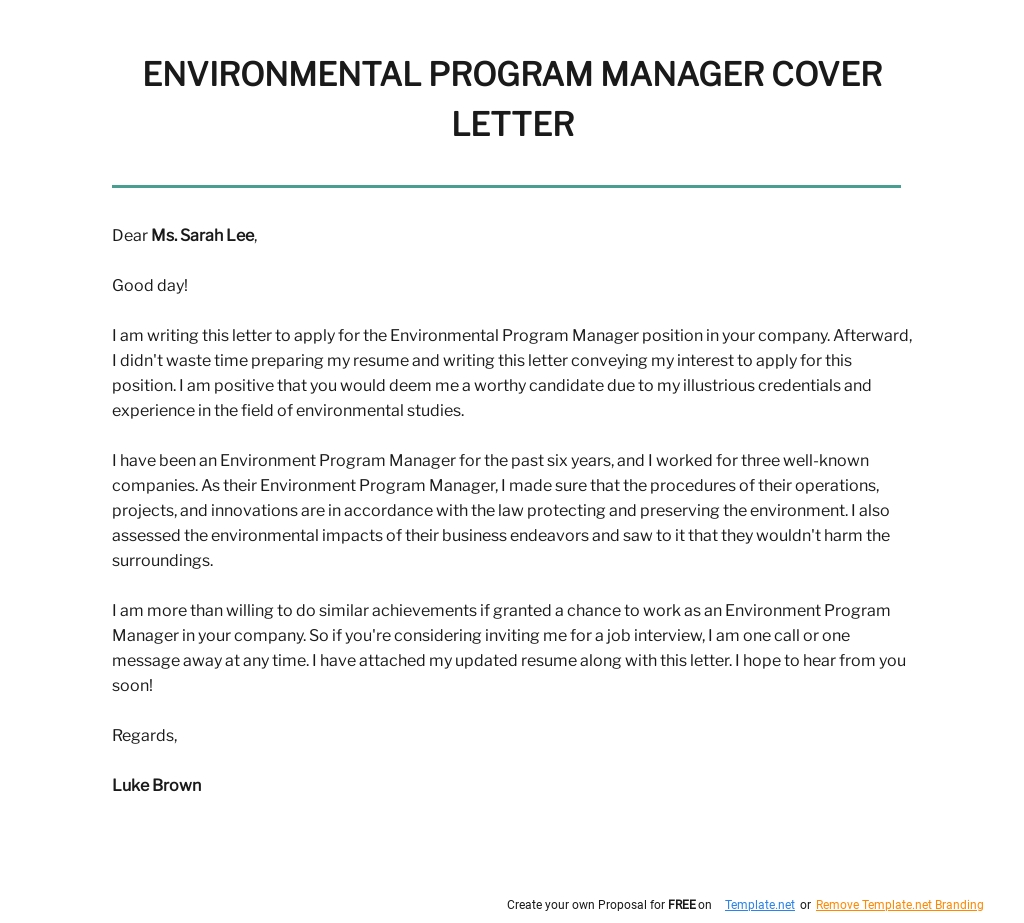 Free Environmental Program Manager Cover Letter Template.jpe