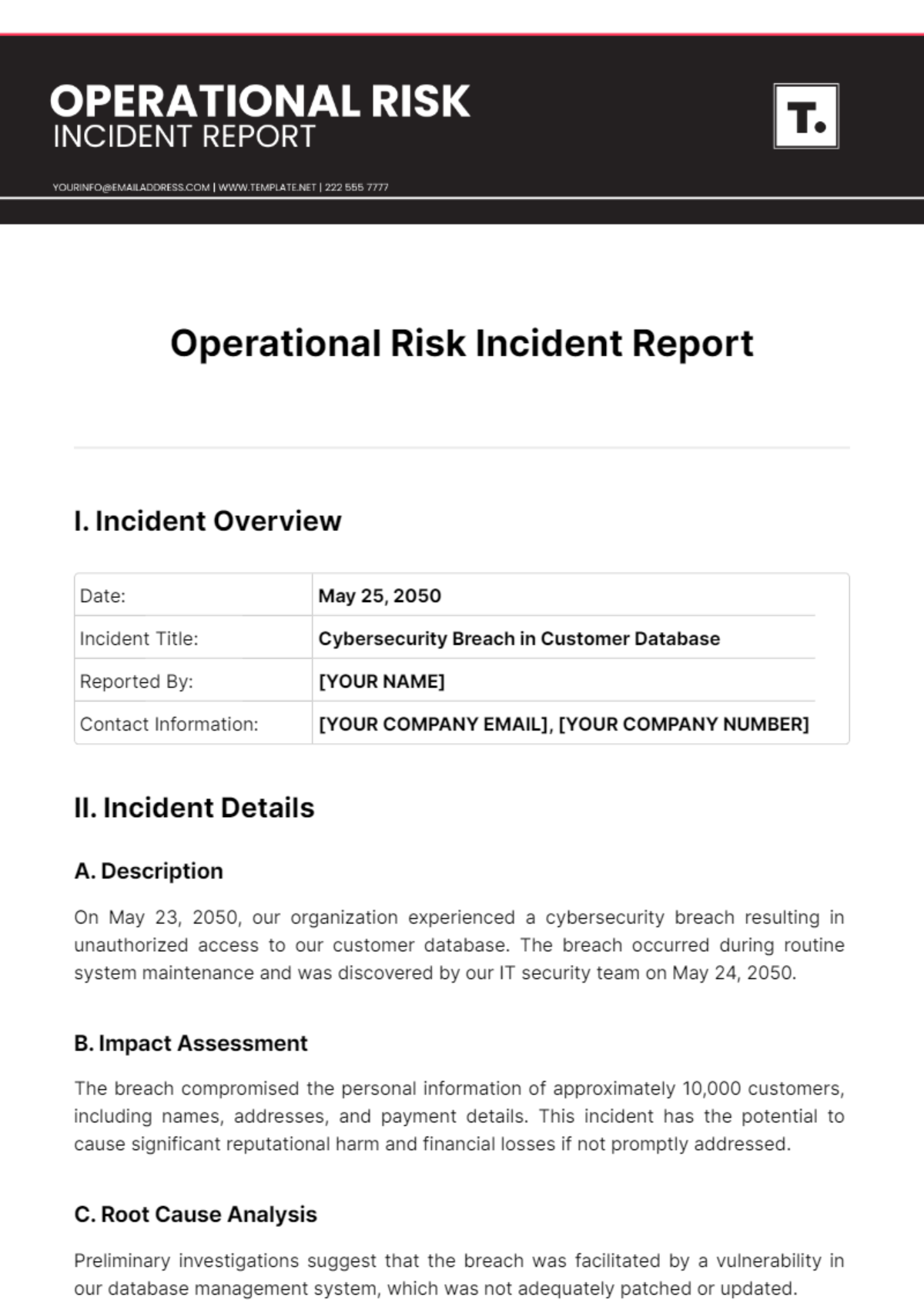 Operational Risk Incident Report Template - Edit Online & Download