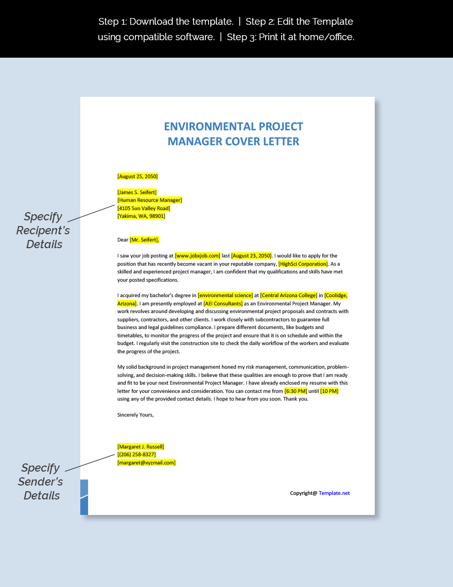 Environmental Project Manager Cover Letter