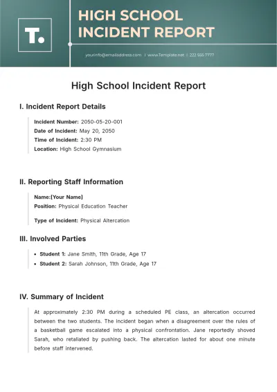 Free High School Incident Report Template to Edit Online