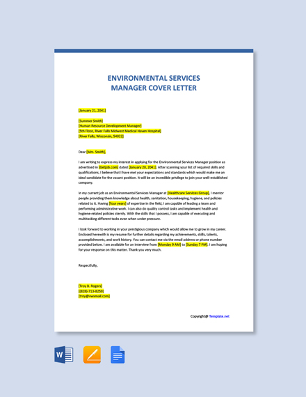 Environmental Services Manager Cover Letter Template - Google Docs ...