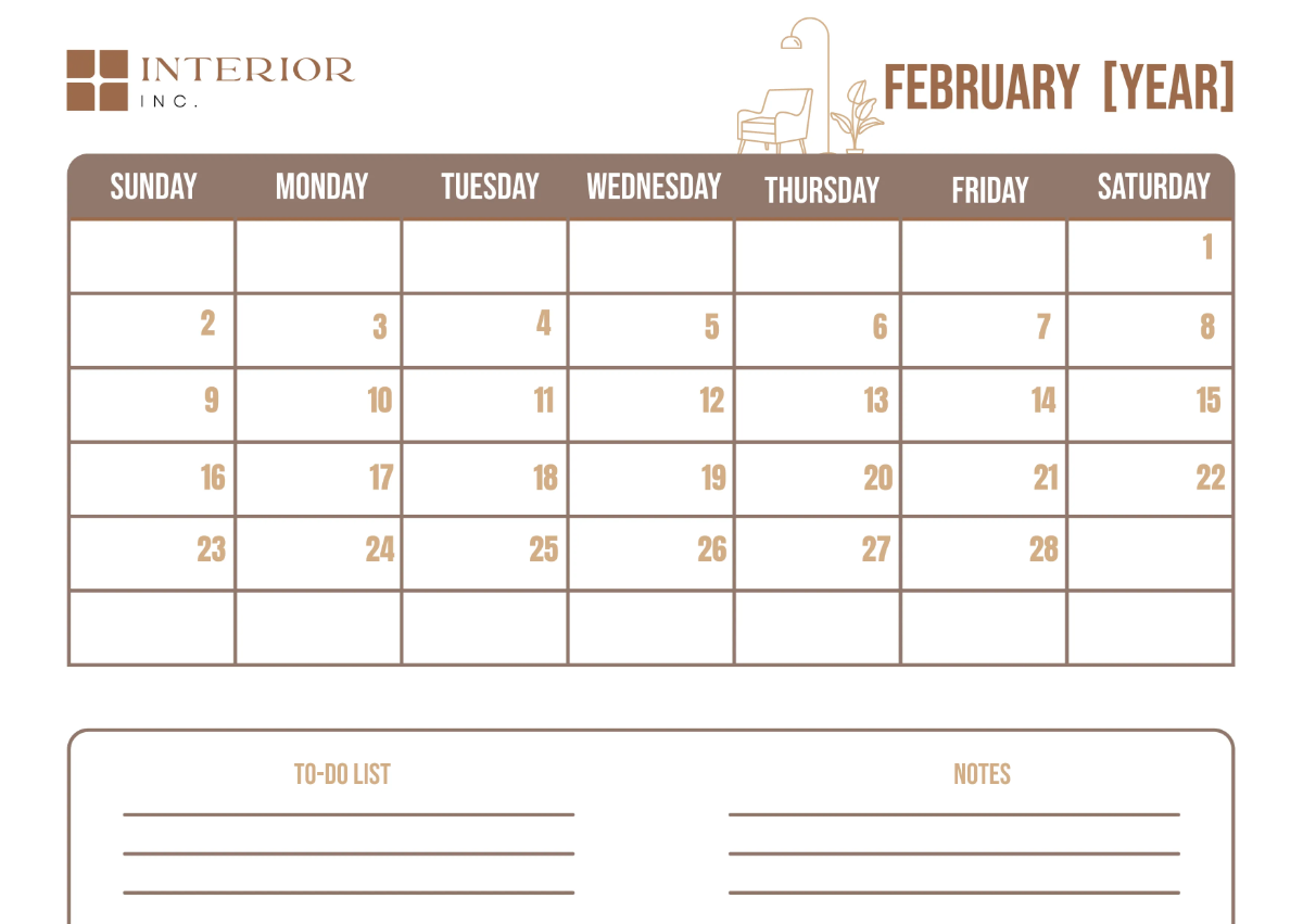 Free Interior Design Monthly Calendar Template to Edit Online
