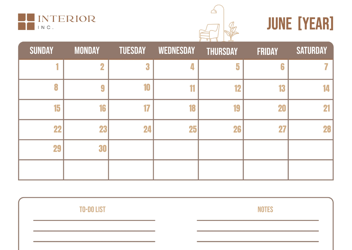 Free Interior Design Monthly Calendar Template to Edit Online