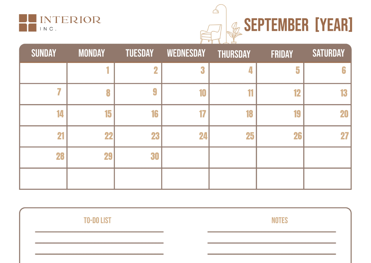 Free Interior Design Monthly Calendar Template to Edit Online