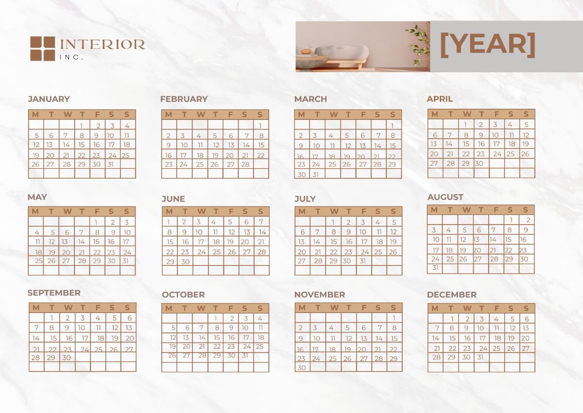 Interior Design Yearly Calendar