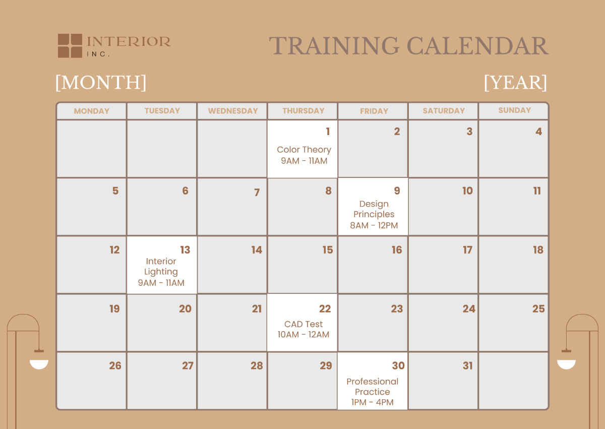 Interior Design Training Calendar