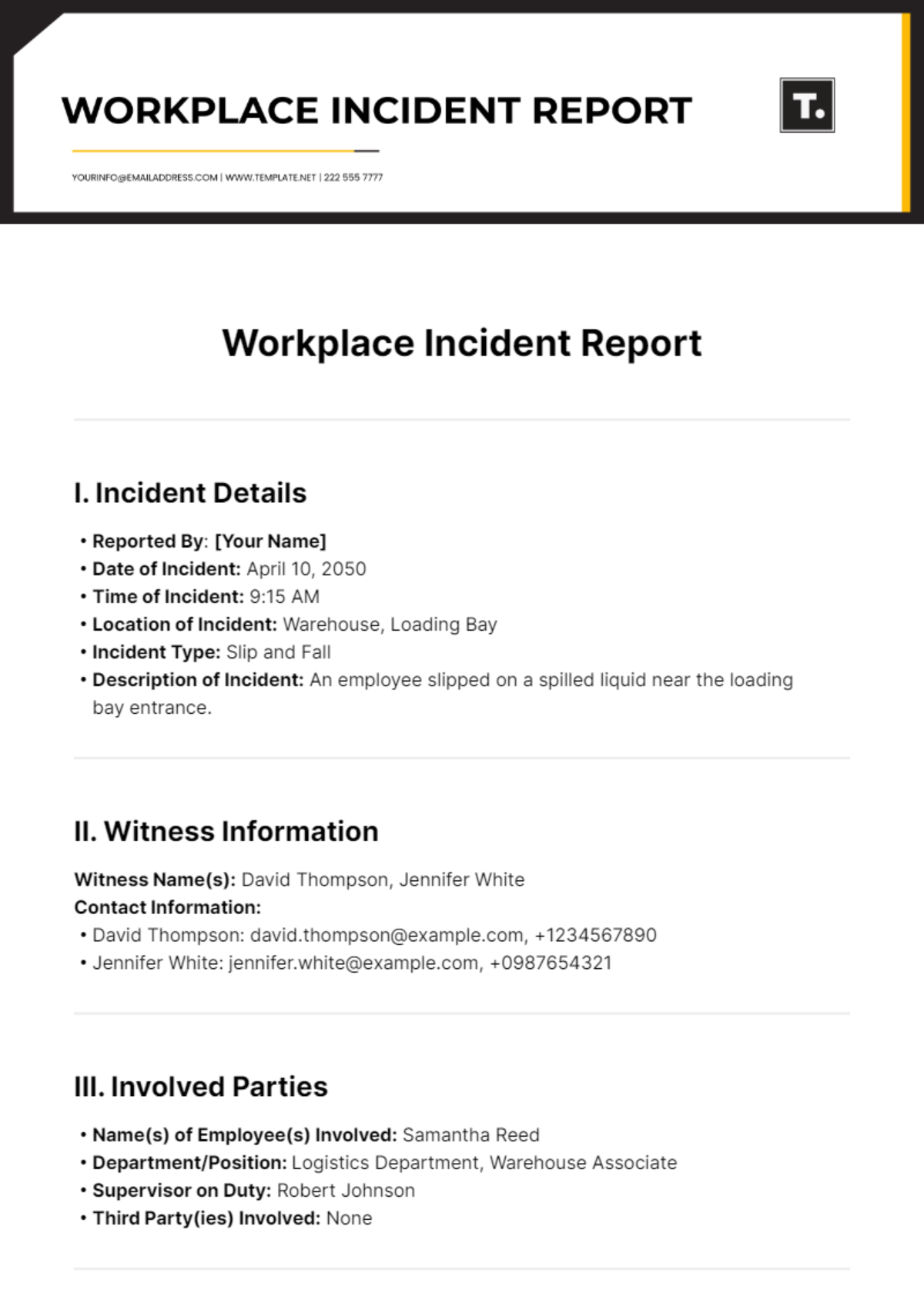 Workplace Incident Report Template - Edit Online & Download Example ...