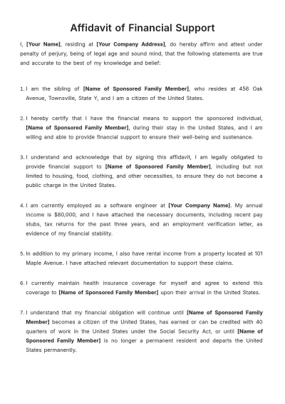 Free Affidavit of Financial Support Template to Edit Online