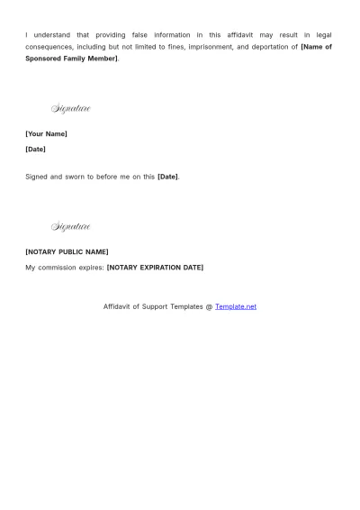 Free Affidavit of Financial Support Template to Edit Online