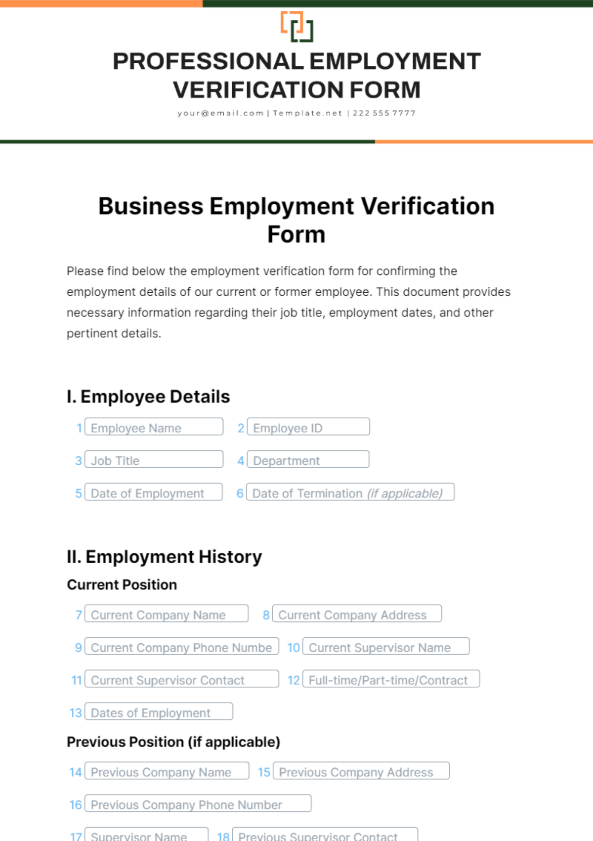 Business Employment Verification Form Template - Edit Online & Download