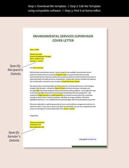  Environmental Services Supervisor Cover Letter Template Environmental Services Supervisor Cover Letter Template