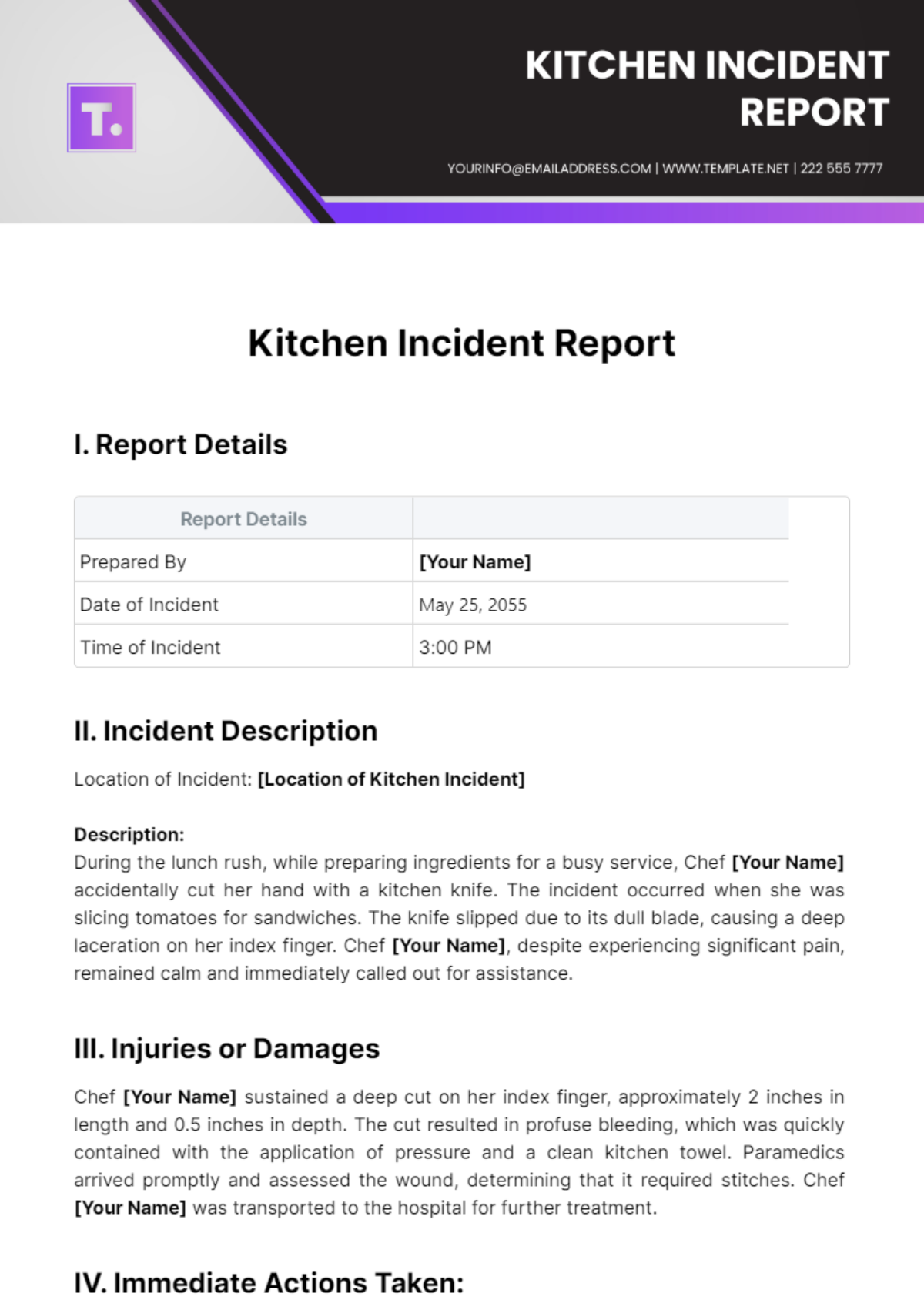 Kitchen Incident Report Template - Edit Online & Download